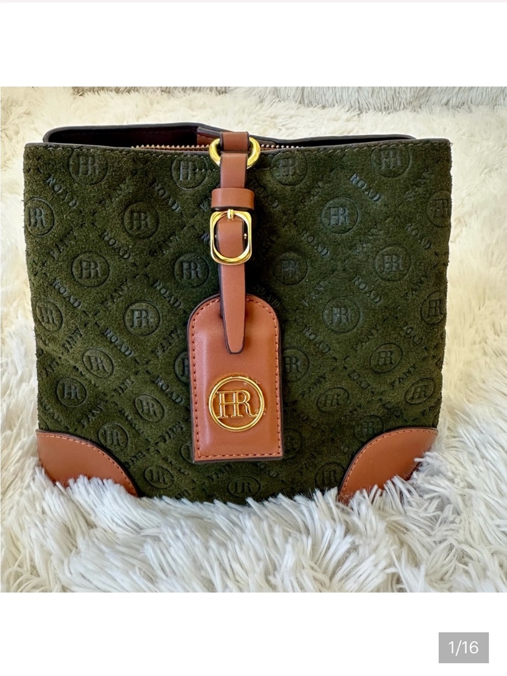 Fany Road - Olive Green Suede Shoulder Bag with Brown Leather Trim NWOT - Picture 3 of 14
